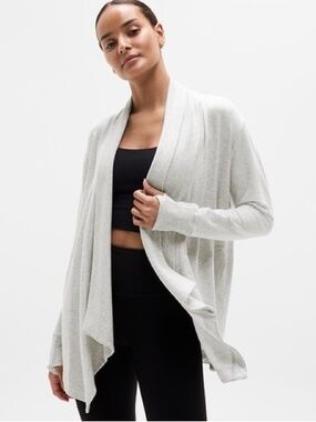 Athleta restore Small Gray Open Front Cardigan Draped Modal Lightweight Layering